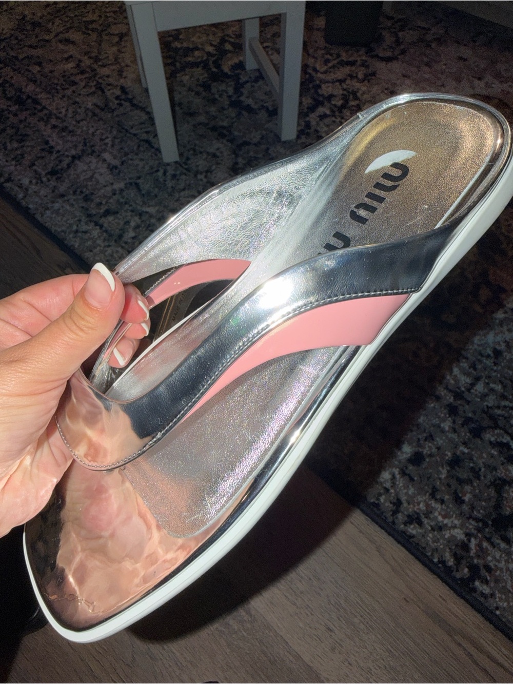 Miu Miu Pink and Silver Slide Sandal